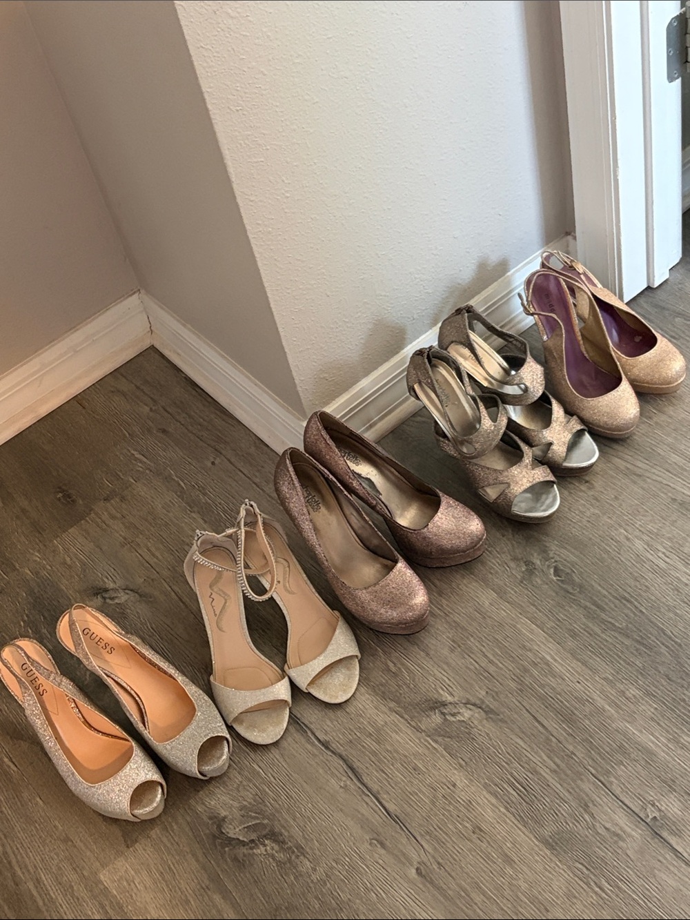 RESELLER Glitter Peep-Toe Heels in Champagne Rose Gold SIZES 8-9 AS IS
